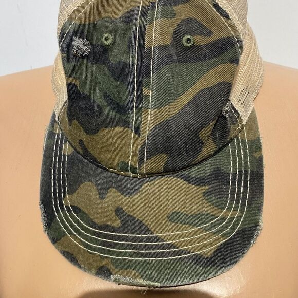 C.C. Women’s Camo Mesh Green & Cream Trucker Ponytail Cap Hat - Picture 4 of 8